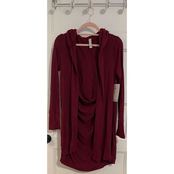 Athleta Harmony Wrap in Bell Burgundy Hooded Cardigan NWT SZ XS - Picture 4 of 11